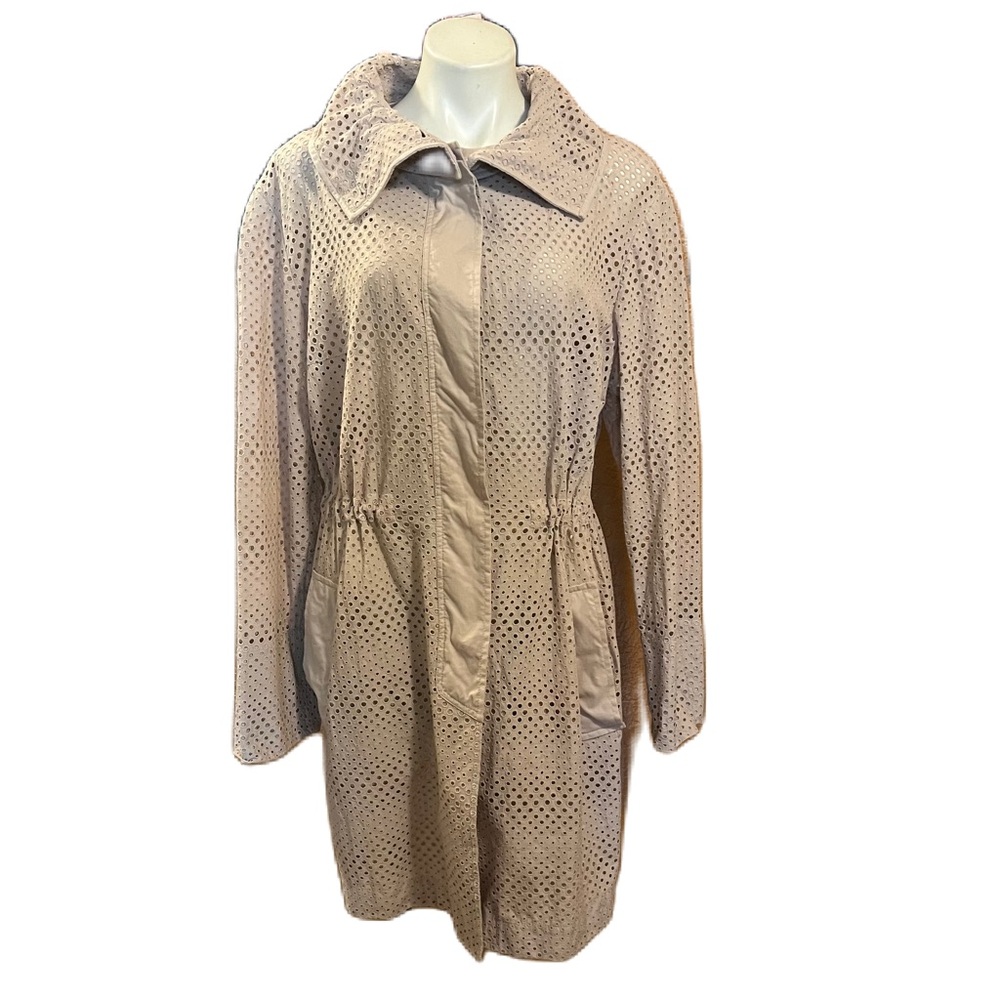 Akris Punto Women's Beige Perforated eyelet Cotton Jacket drawstring waist 14